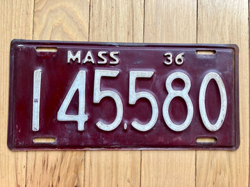 1936 Massachusetts License Plate - YOM Clear