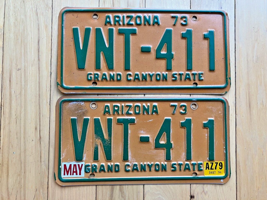 Pair of 1973 Arizona License Plates W/ 1979 Tab - MVD Clear