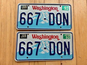 1992 Pair of Washington State License Plates - Check With DOL First For YOM