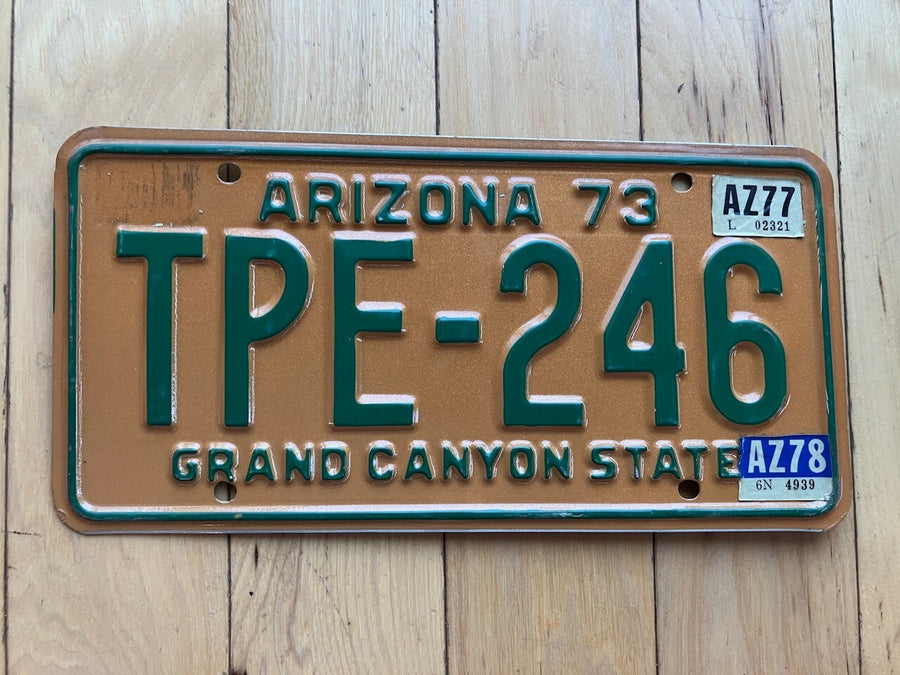 1973 Arizona License Plate W/ 1977 and 1978 Tabs - MVD YOM Clear