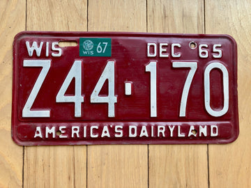 1965 Wisconsin License Plate W/ 1967 Tab