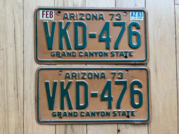 Pair of 1973 Arizona License Plates W/- 1983 Tab - MVD Clear