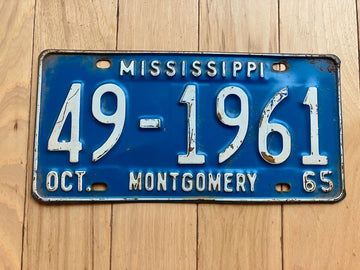 1965 Mississippi Montgomery County License Plate