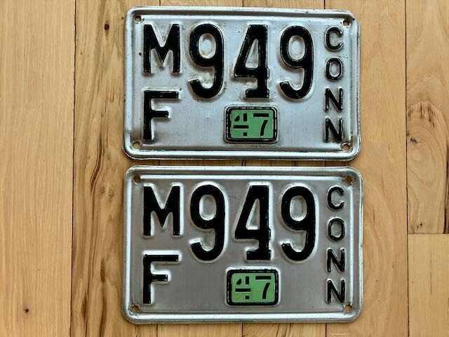 Pair of 1947 Connecticut License Plates - Palindrome