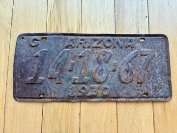 1930 Arizona Pinal County License Plate- MVD YOM Clear