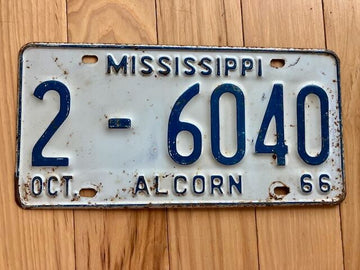 1966 Mississippi Alcorn County License Plate