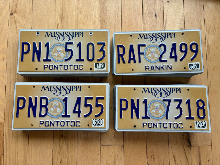 Bulk Lot of 100 Mississippi License Plates in Fair to Good Condition