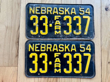 Pair of 1954 Nebraska Farm License Plates