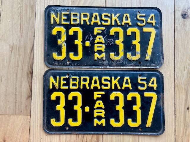 Pair of 1954 Nebraska Farm License Plates