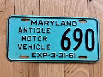 1961 Maryland Antique Motor Vehicle License Plate