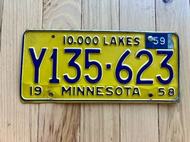 1958 Minnesota License Plate W/1959 Tab