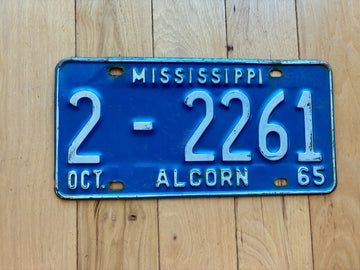 1965 Mississippi Alcorn County License Plate