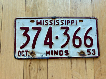 1953 Mississippi Hinds County License Plate