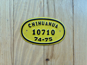 1974 1975  Chihuahua Mexico Bicycle License Plate