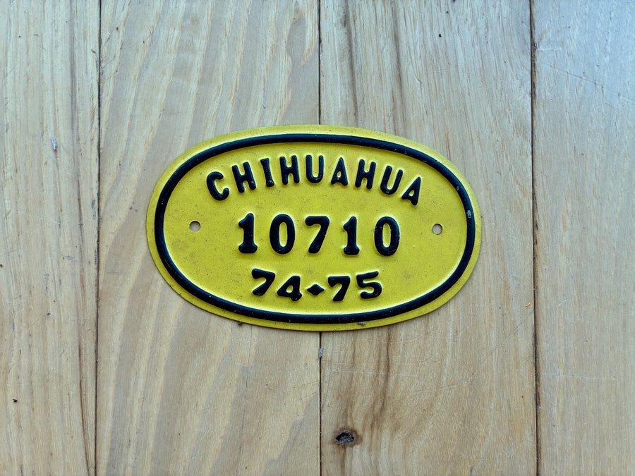 1974 1975  Chihuahua Mexico Bicycle License Plate