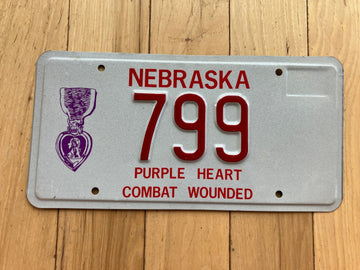 1999 Nebraska Purple Heart Combat Wounded License Plate
