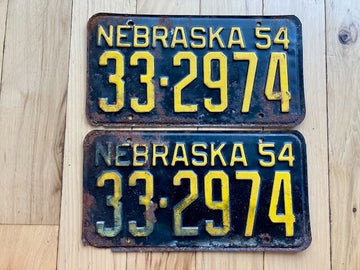 Pair of 1954 Nebraska License Plates (Rusted/Missing Corners)