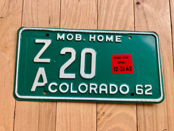 1962 Colorado Mobile Home License Plate