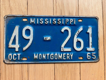 1965 Mississippi Montgomery County License Plate