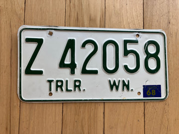 1968 Washington State Trailer License Plate