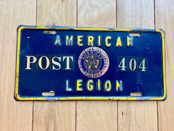 Vintage American Legion Post 404 Booster License Plate (1960s?)