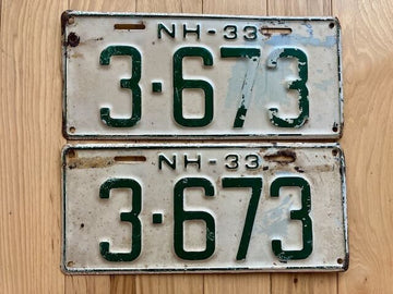 Pair of 1933 New Hampshire License Plates