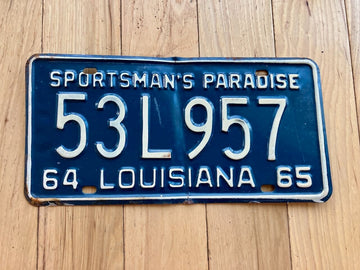 1964/ 1965 Louisiana License Plate - Creased In Middle