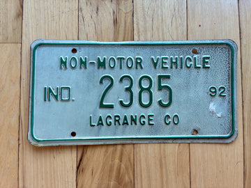 1992 Indiana Non Motor Vehicle/ Buggy License Plate