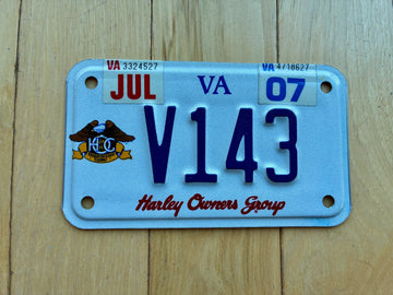 2007 Virginia Harley Owners Group Motorcycle License Plate
