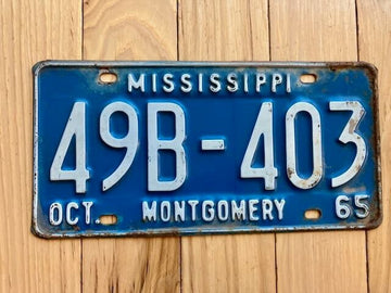1965 Mississippi Montgomery County License Plate