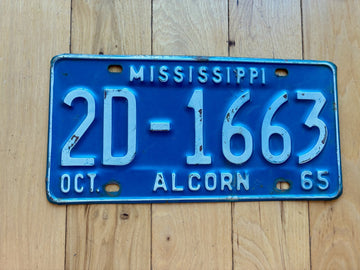1965 Mississippi Alcorn County License Plate