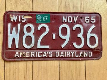 1965 Wisconsin License Plate W/ 1967 Tab
