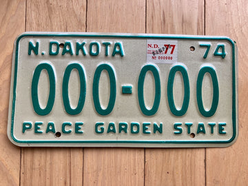 1974 North Dakota Sample License Plate W/ 1977 Tab