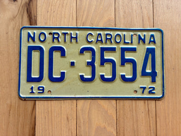 1972 North Carolina License Plate