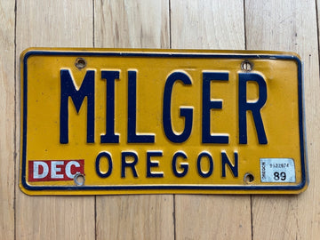 1989 Oregon Vanity License Plate - MILGER