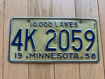 1958 Minnesota License Plate