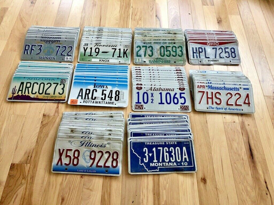 100 License Plates- 10 of Each State in Craft Condition