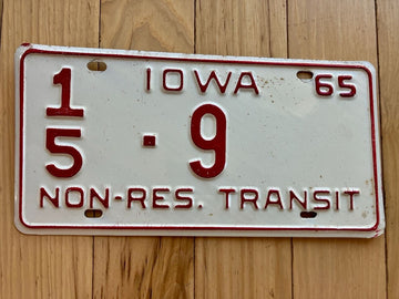 1965 Iowa Non Residential Transit License Plate - Low Number