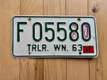 1963 1967 Washington State Trailer License Plate (Check With DOL First For YOM)