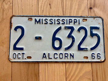 1966 Mississippi Alcorn County License Plate