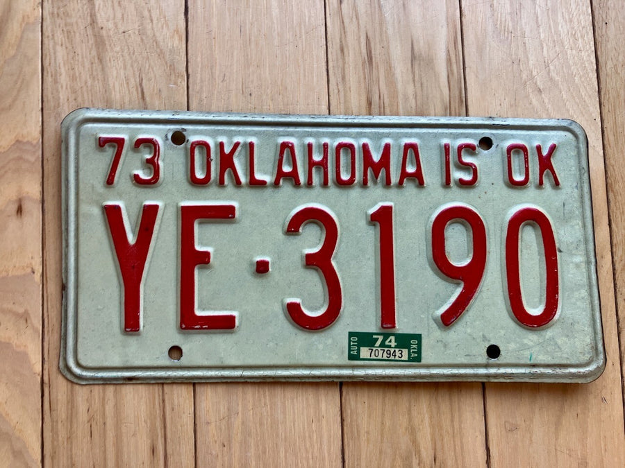 1973 Oklahoma License Plate W/ 1974 Tab