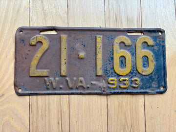 1933 West Virginia License Plate