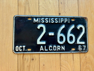 1967 Mississippi Alcorn County License Plate