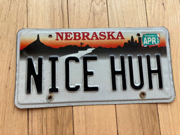 1999 Nebraska Vanity License Plate - NICE HUH