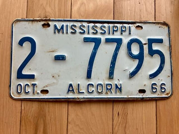 1966 Mississippi Alcorn County License Plate