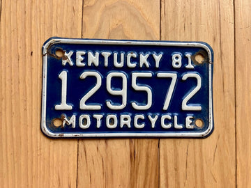 1981 Kentucky Motorcycle License Plate (Crack In Top Left Corner)