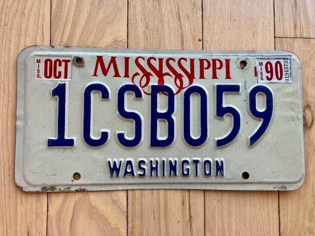1990 Mississippi Washington County License Plate