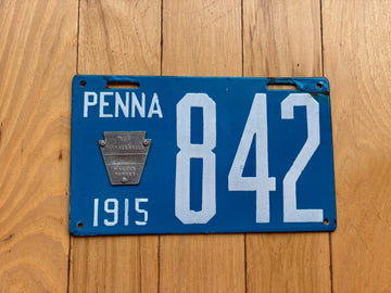 1915 Pennsylvania License Plate - Three Digit