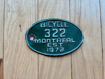 1972 Montreal Canada Bicycle License Plate