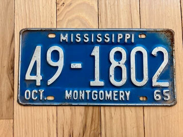 1965 Mississippi Montgomery County License Plate